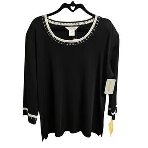 NWT Exclusively Misook Acrylic Knit 3/4 Sleeve Sweater Black White Womens XL